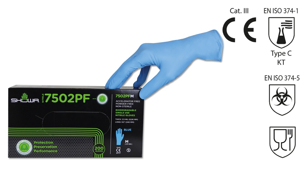 Gant à usage unique SHOWA NITRILE, taille M/8, carton distributeur de 200 pièces