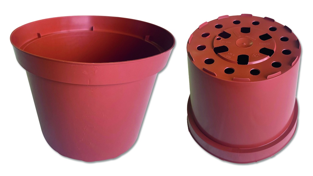 Pots en plastique rouge brique 16 cm Ø, carton de 390 pièces