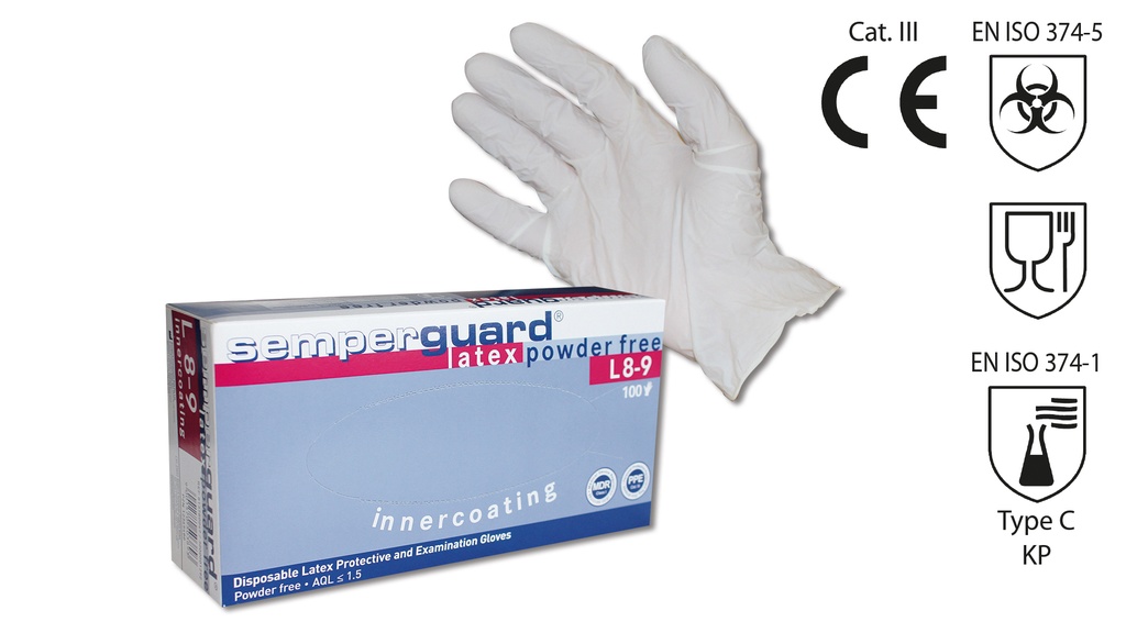 Einweghandschuhe SEMPERIT SEMPERGUARD LATEX PF, Grösse M/7-8