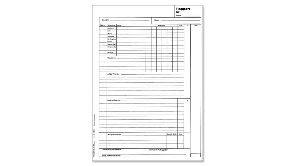 Block RAPPORT A4 (297 x 210 mm) mit Firmeneindruck und Nummerierung