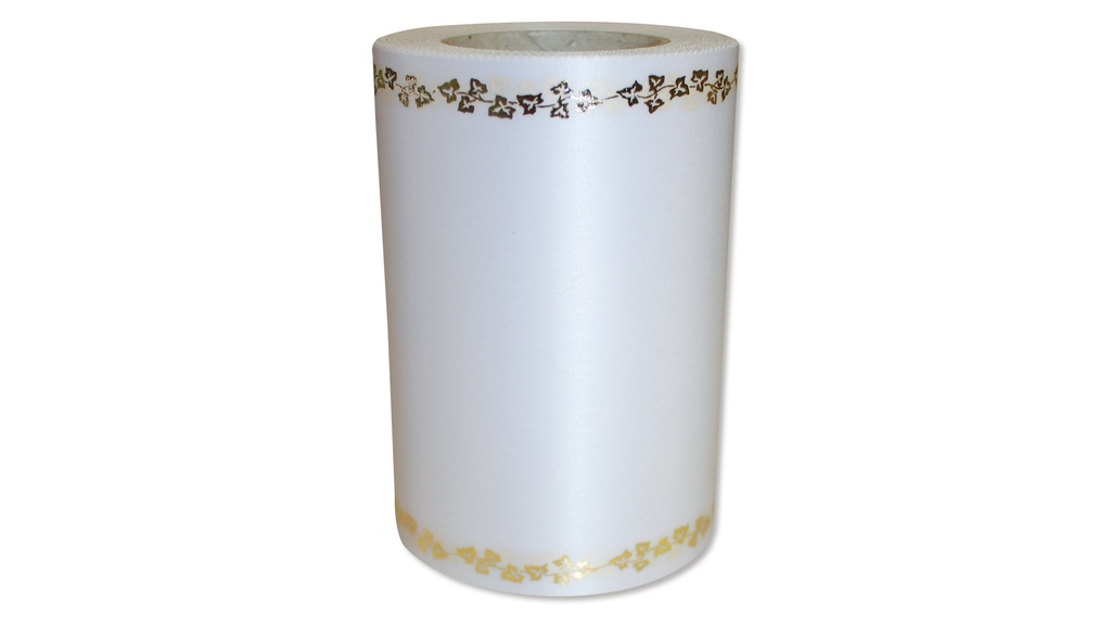 Ruban pour couronnes blanc ornement doré, 125 mm x 25 m